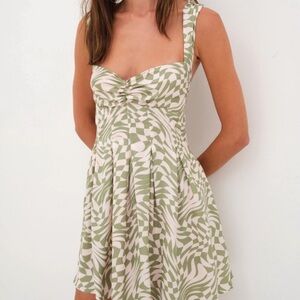 For Love And Lemons Green and Cream Mini Dress